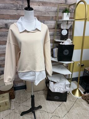 Anthropologie Maeve Layered Oversized Cream Sweatshirt